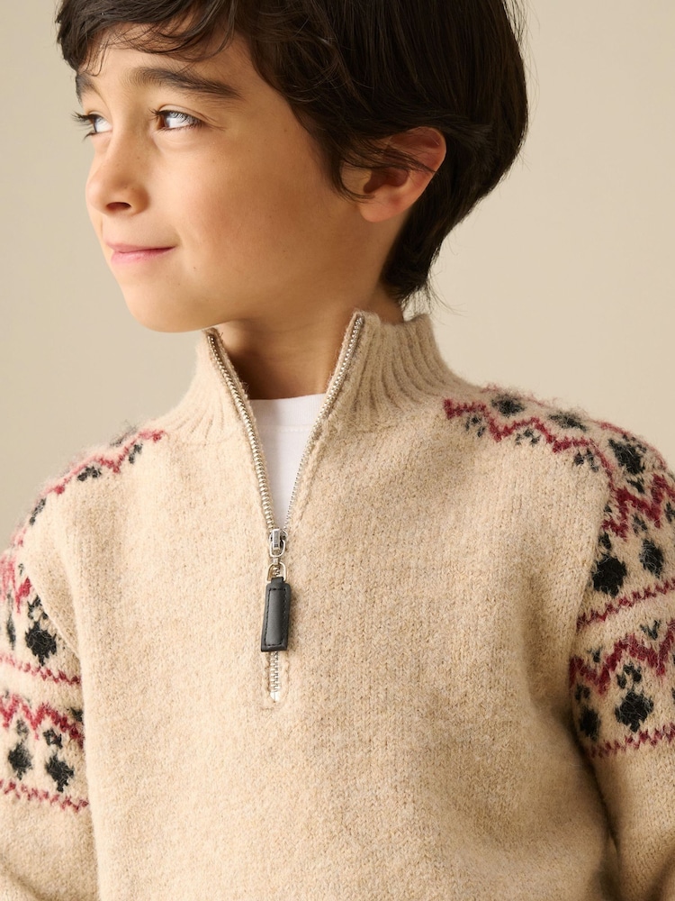 Angel & Rocket Natural Oakley Fairisle Placemnt Zip Neck Jumper - Image 4 of 4 Angel & Rocket Natural Oakley Fairisle Placemnt Zip Neck Jumper - Image 4 of 4