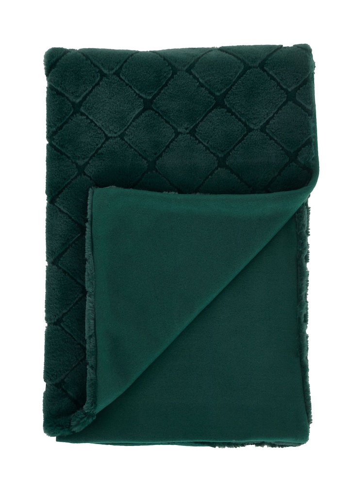 Catherine Lansfield Green Teddy Cosy and Soft Diamond Fleece Throw - Image 4 of 4