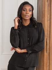 Pour Moi Black Nico Frill Shirt - Image 1 of 5