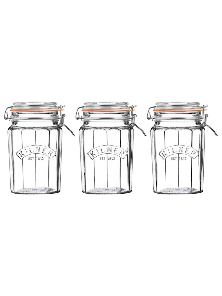 Kilner Clear Three Facetted Clip Top 0.95 Litre Jar - Image 3 of 3