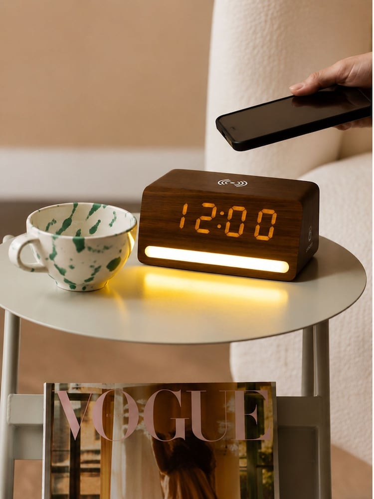 Karlsson Dark Wood Retro LED Alarm Cock - Image 1 of 5 Karlsson Dark Wood Retro LED Alarm Cock - Image 1 of 5