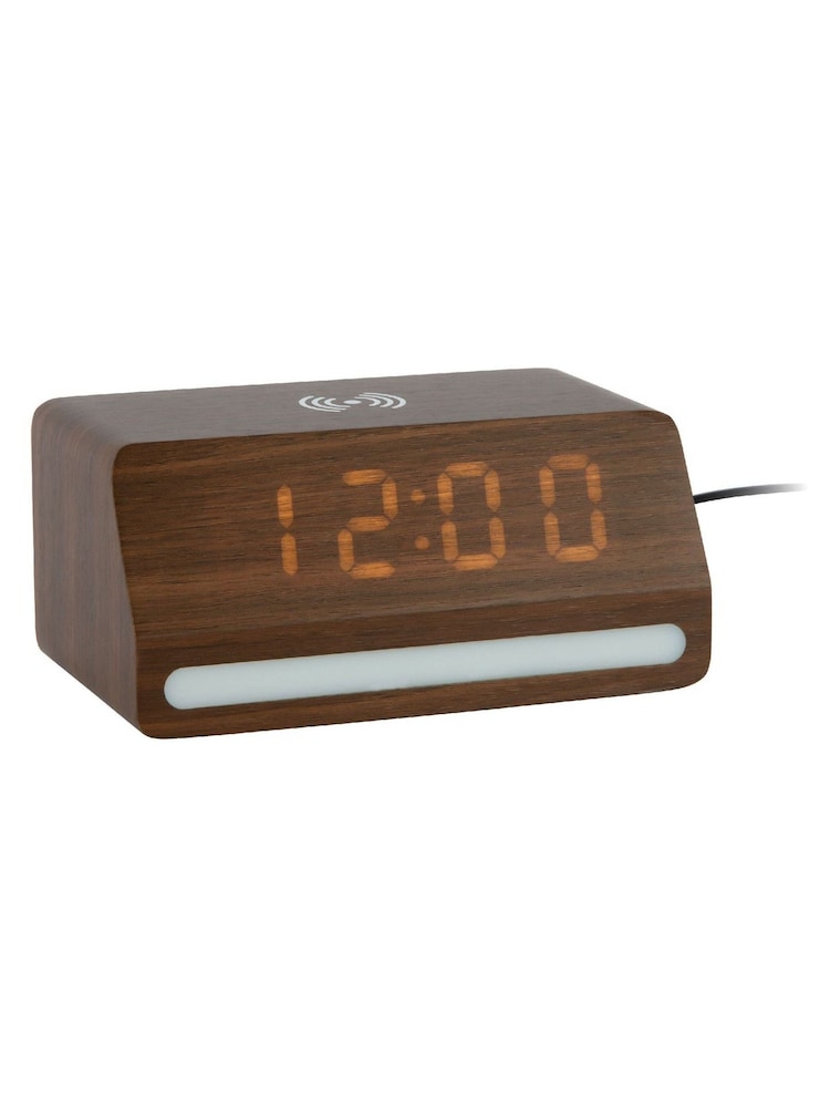 Karlsson Dark Wood Retro LED Alarm Cock - Image 2 of 5 Karlsson Dark Wood Retro LED Alarm Cock - Image 2 of 5