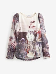 Pink Scenic Long Sleeve Crew Neck Cuff Blouse - Image 1 of 1