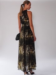 Religion Black Halterneck Maxi Dress In Beautiful Golden and Black Print - Image 2 of 5