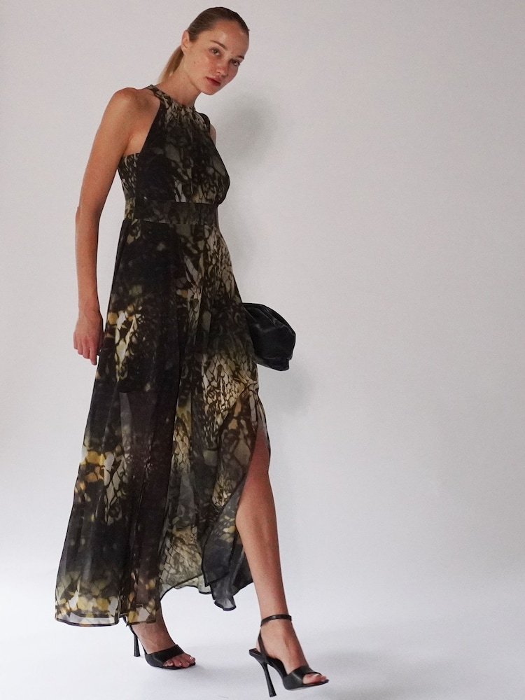 Religion Black Halterneck Maxi Dress In Beautiful Golden and Black Print - Image 5 of 5 Religion Black Halterneck Maxi Dress In Beautiful Golden and Black Print - Image 5 of 5