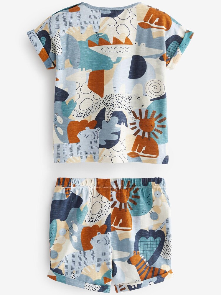 Blue/Tan Brown Safari 4 Piece Baby T-Shirts And Shorts Set - Image 2 of 2