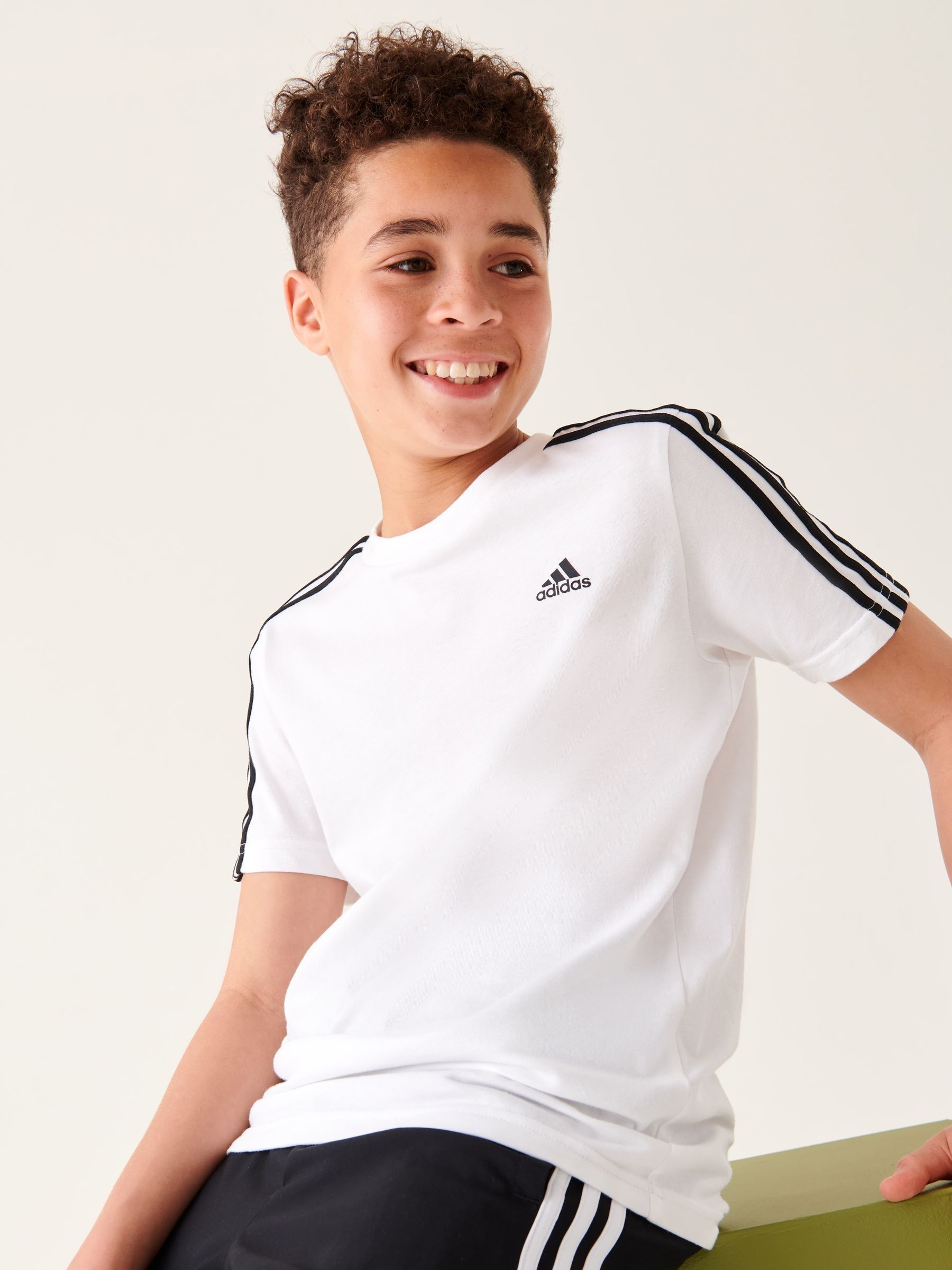Buy adidas White Essentials 3 Stripes 100 Cotton T Shirt from Next Luxembourg