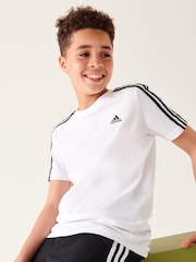 adidas White Essentials 3 Stripes 100% Cotton T-Shirt - Image 1 of 10