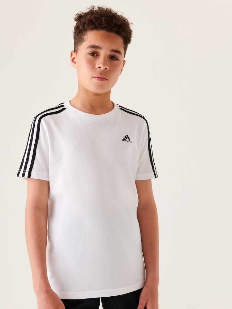 adidas White Essentials 3 Stripes 100% Cotton T-Shirt - Image 4 of 10
