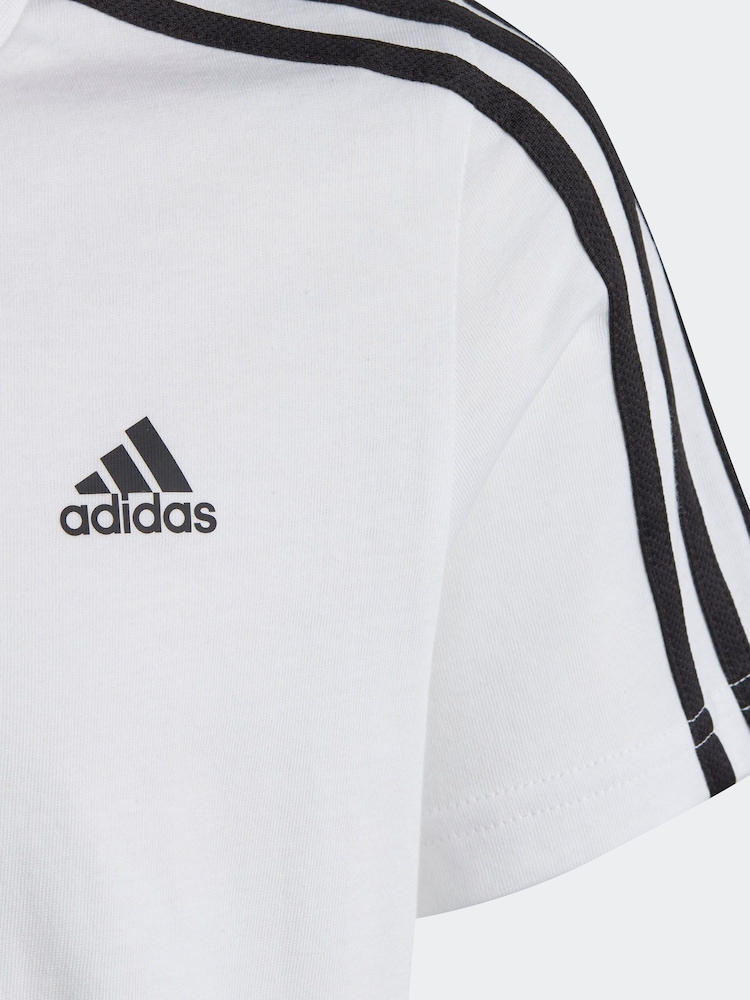 adidas White Essentials 3 Stripes 100% Cotton T-Shirt - Image 8 of 10