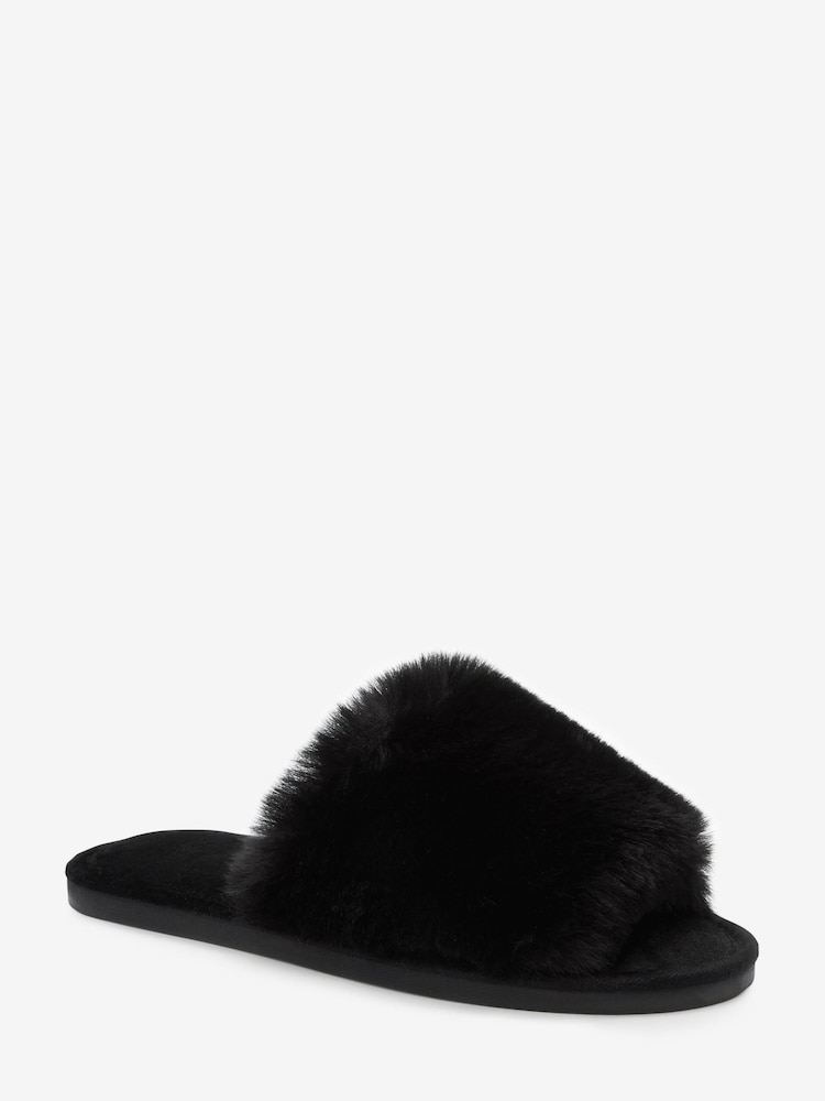 Czarny - Faux Fur Slider Slippers - Image 3 of 5