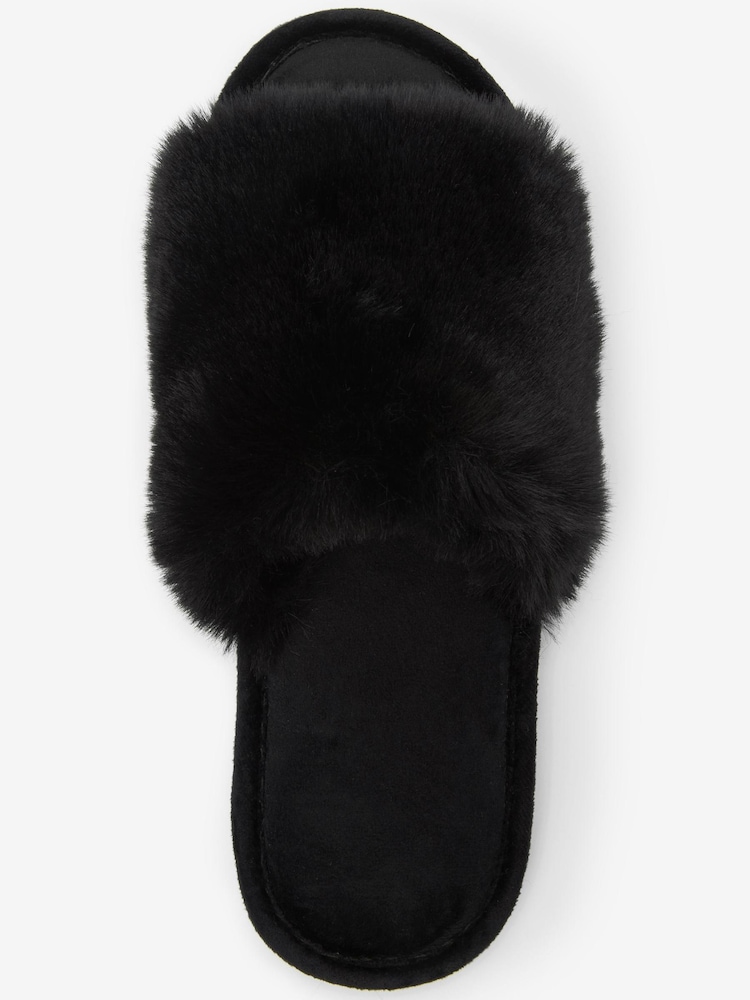 Czarny - Faux Fur Slider Slippers - Image 4 of 5