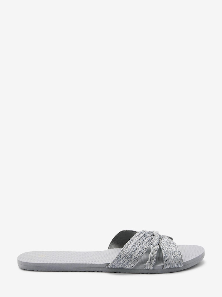 Blue Raffia EVA Flat Mule Slider Sandals - Image 1 of 4
