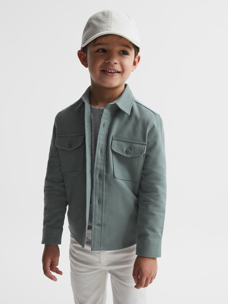 Reiss Duck Egg Tampa Senior Twin Pocket Overshirt - Image 3 of 6