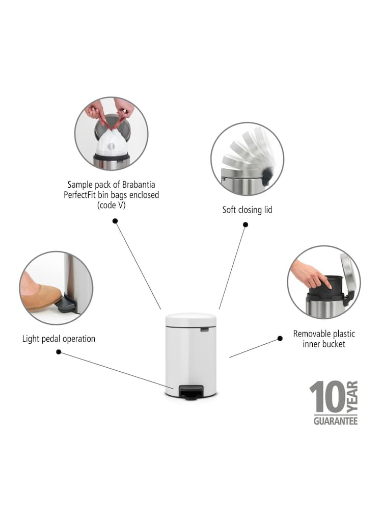 Brabantia White NewIcon 3L Pedal Bin - Image 6 of 6