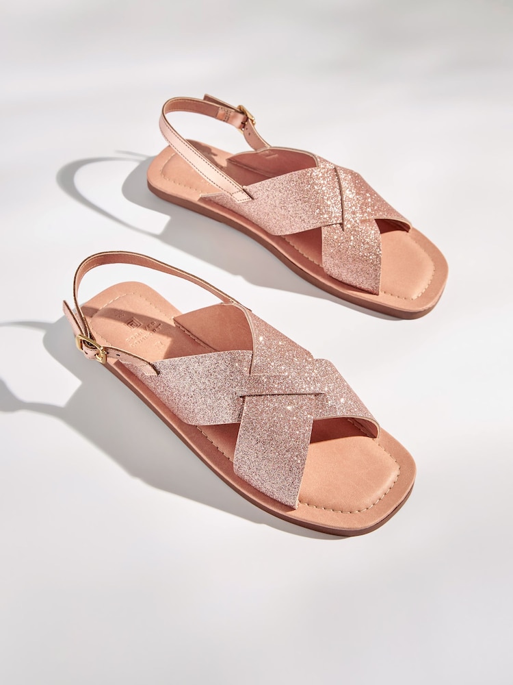Rose Gold Regular/Wide Fit Forever Comfort® Crossover Leather Sandals - Image 3 of 5