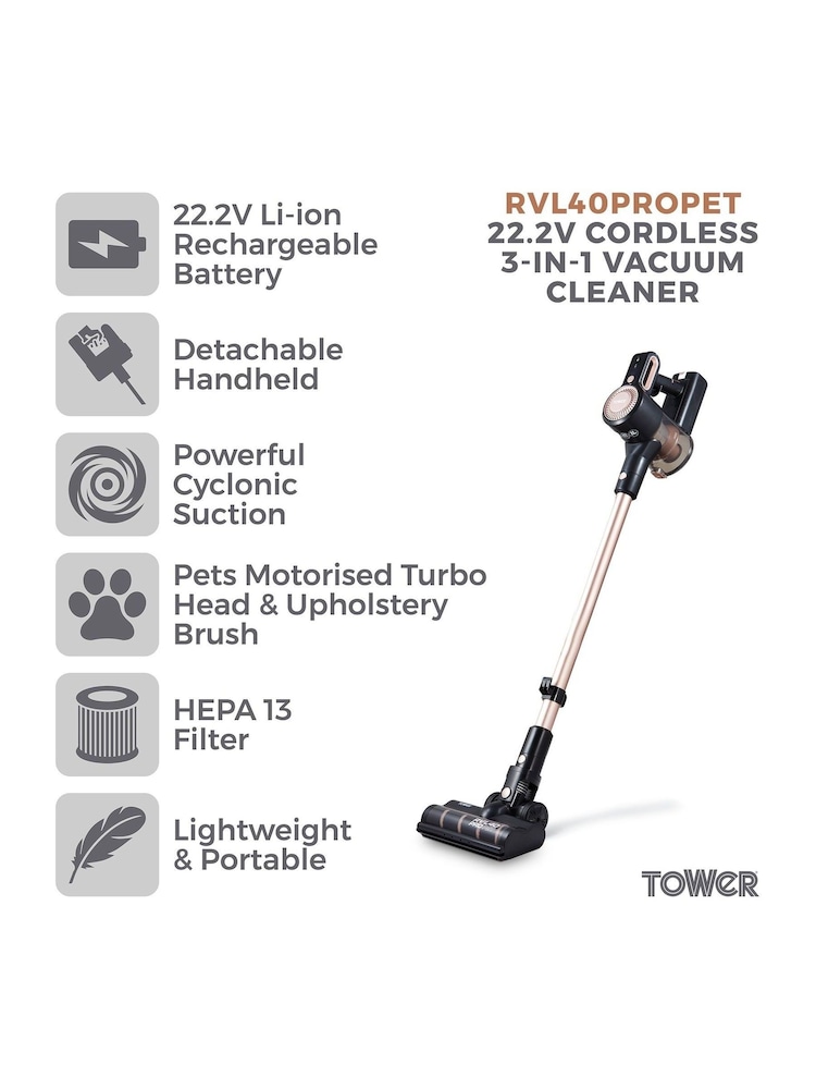 Tower Pink RVL40 Pro Pet Cordless Vacuum - Image 9 of 9