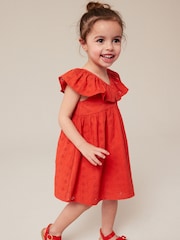 Red Cotton Broderie Dress (3mths-8yrs) - Image 1 of 6
