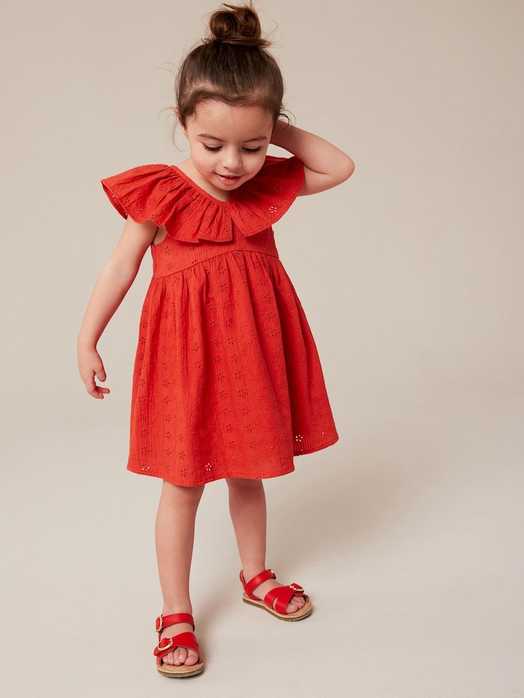 Red Cotton Broderie Dress (3mths-8yrs) - Image 2 of 6