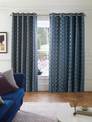 Blue Sparkle Geometric Eyelet Curtains - Image 3 of 6