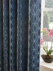Blue Sparkle Geometric Eyelet Curtains - Image 4 of 6