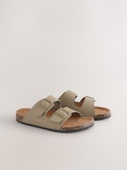 Taupe Leather Two Buckle Sandals - Image 1 of 7