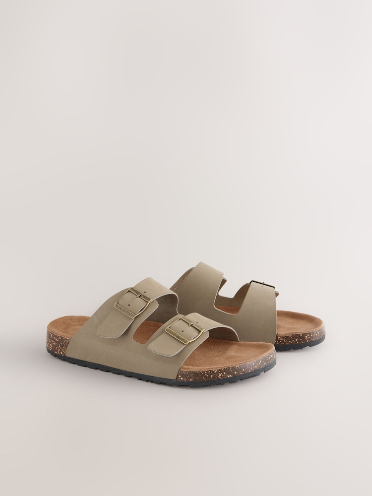 Taupe Leather Two Buckle Sandals - Image 1 of 7