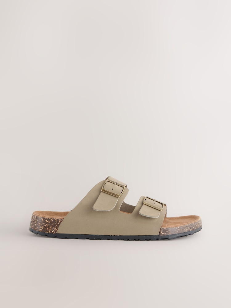Taupe Leather Two Buckle Sandals - Image 2 of 7