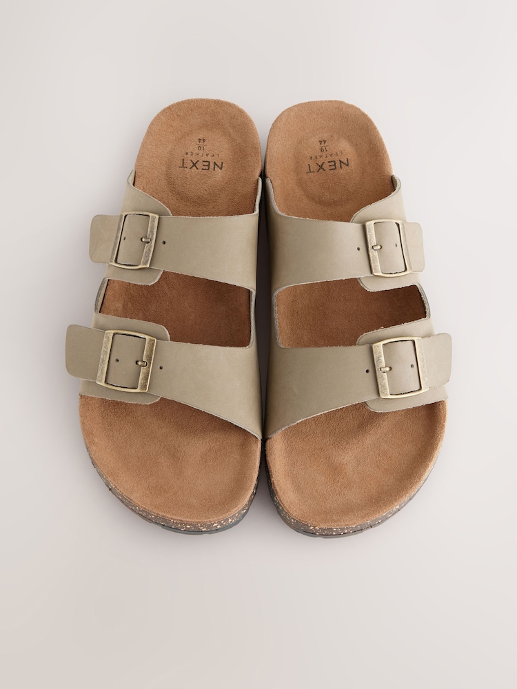 Taupe - Leather Two Buckle Sandals - Image 4 of 7
