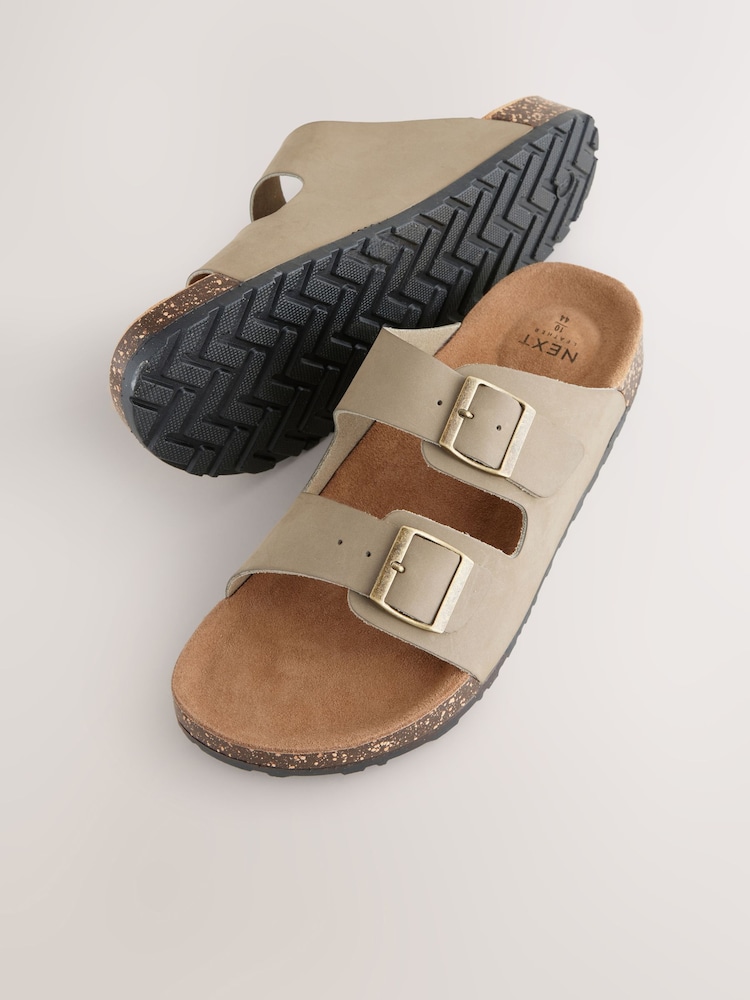 Taupe - Leather Two Buckle Sandals - Image 6 of 7