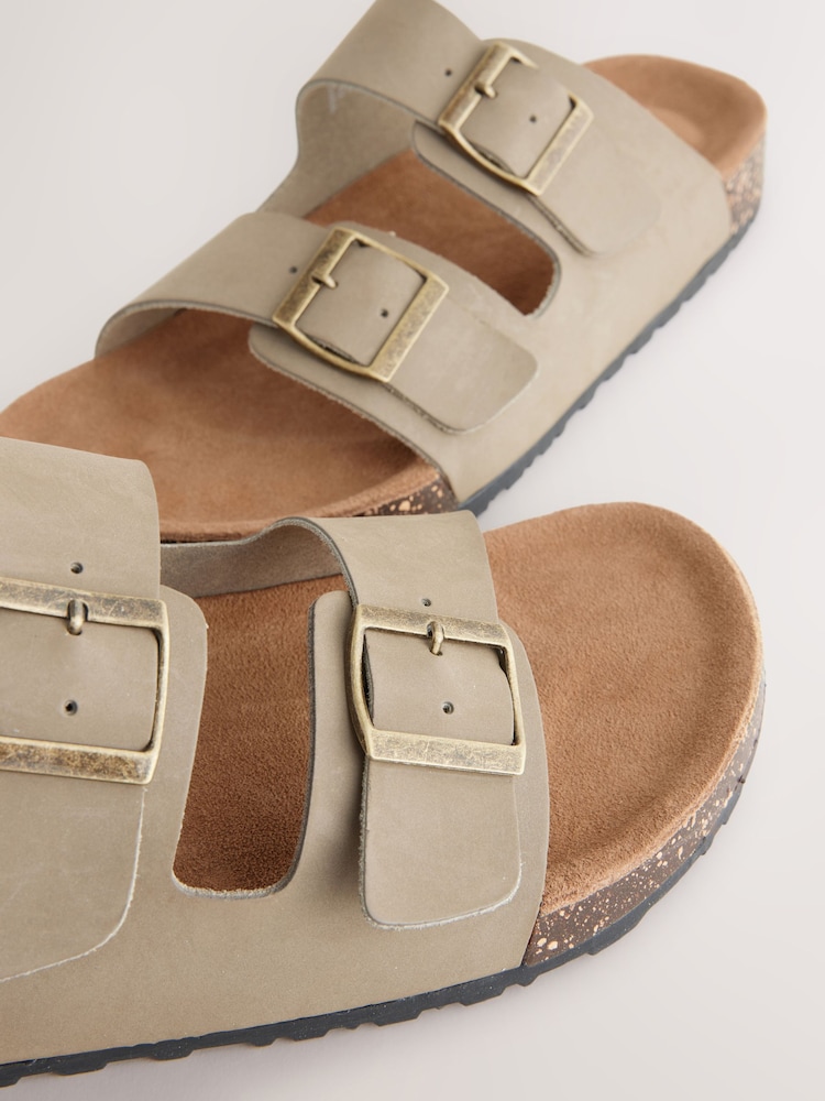 Taupe Leather Two Buckle Sandals - Image 7 of 7