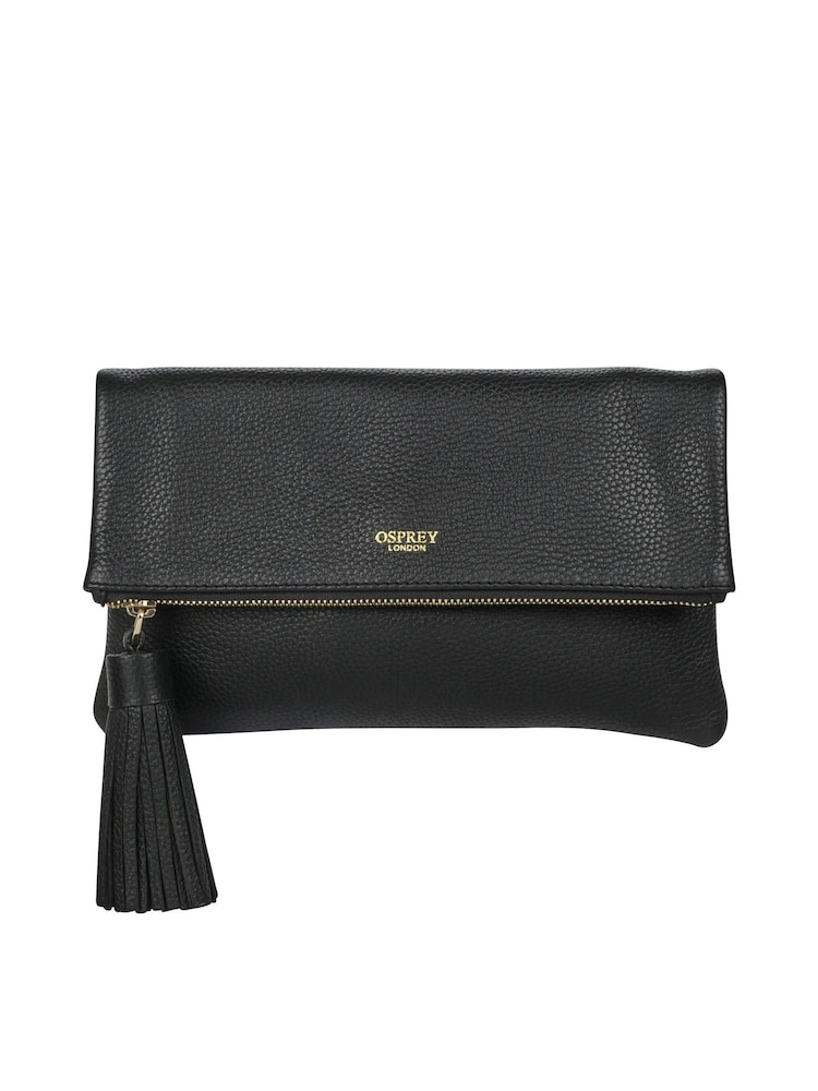 Schwarz schwarz - Osprey London Bexley Clutch aus genarbtem Leder - Bild 1 von 4