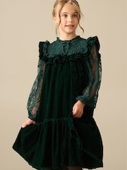 Angel & Rocket Green Amelia Velvet Frill Collar Dress - Image 1 of 5