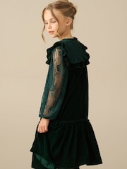 Angel & Rocket Green Amelia Velvet Frill Collar Dress - Image 2 of 5