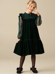 Angel & Rocket Green Amelia Velvet Frill Collar Dress - Image 3 of 5