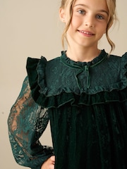 Angel & Rocket Green Amelia Velvet Frill Collar Dress - Image 4 of 5
