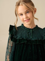 Angel & Rocket Green Amelia Velvet Frill Collar Dress - Image 5 of 5