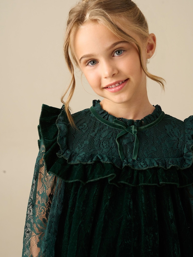 Angel & Rocket Green Amelia Velvet Frill Collar Dress - Image 5 of 5 Angel & Rocket Green Amelia Velvet Frill Collar Dress - Image 5 of 5
