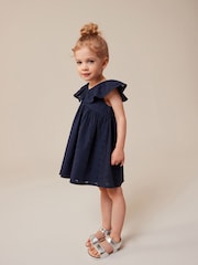 Navy Blue Cotton Broderie Dress (3mths-8yrs) - Image 1 of 7