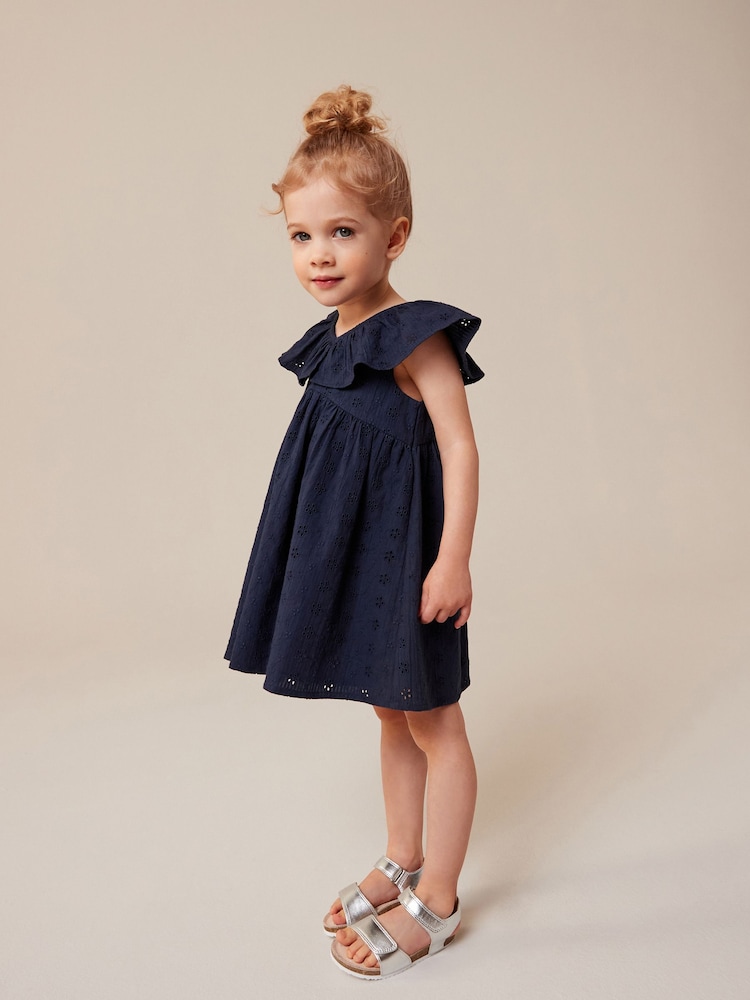 Navy Blue Cotton Broderie Dress (3mths-8yrs) - Image 1 of 7