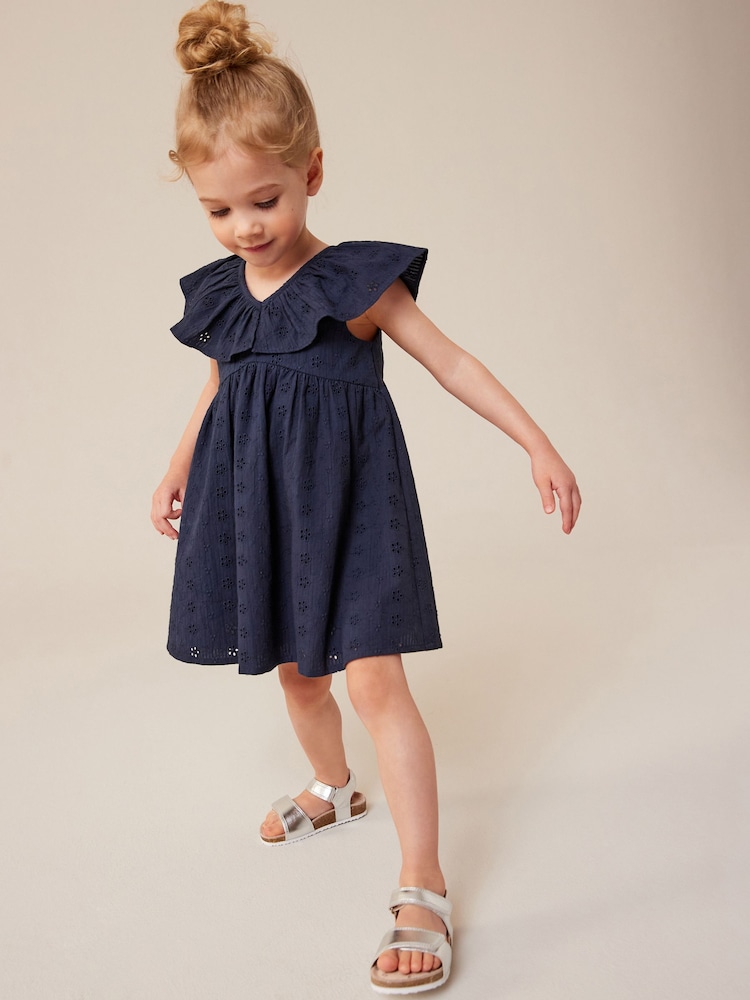 Navy Blue Cotton Broderie Dress (3mths-8yrs) - Image 2 of 7