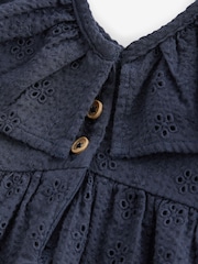 Navy Blue Cotton Broderie Dress (3mths-8yrs) - Image 7 of 7