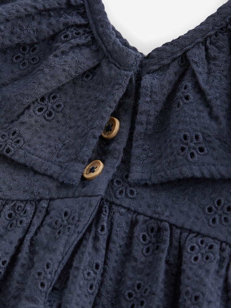Navy Blue Cotton Broderie Dress (3mths-8yrs) - Image 7 of 7