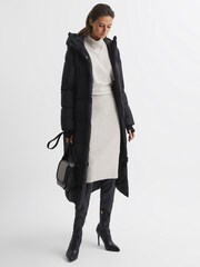 Reiss Black Tilde Longline Hooded Puffer Coat - Image 1 of 8