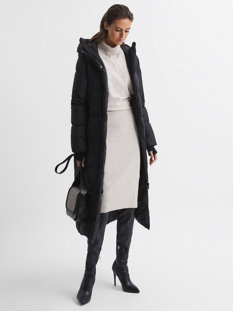 Reiss Black Tilde Longline Hooded Puffer Coat - Image 1 of 8