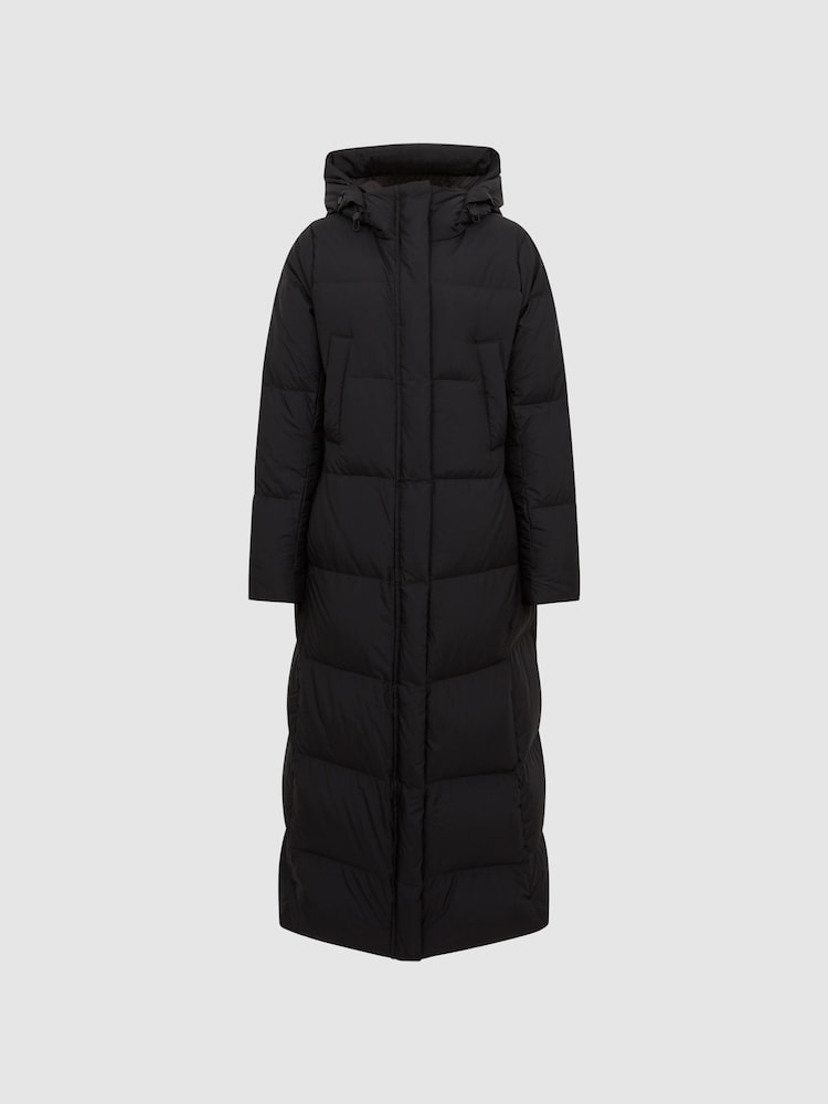 Reiss Black Tilde Longline Hooded Puffer Coat - Image 2 of 8
