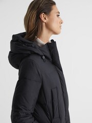Reiss Black Tilde Longline Hooded Puffer Coat - Image 4 of 8