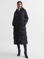 Reiss Black Tilde Longline Hooded Puffer Coat - Image 6 of 8