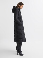 Reiss Black Tilde Longline Hooded Puffer Coat - Image 7 of 8
