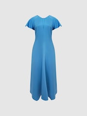 Reiss Blue Eleni Cap Sleeve Midi Dress - Image 2 of 6